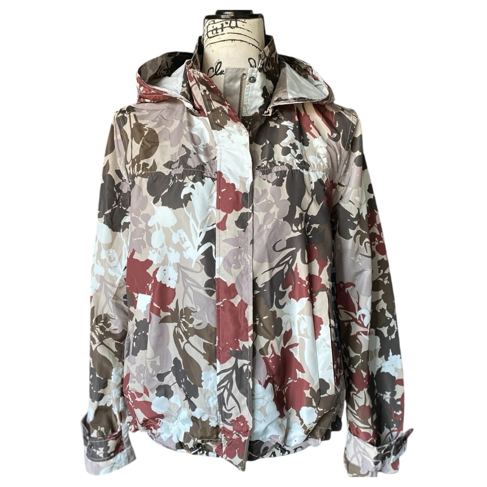 Zara Basic Outerwear Raincoat Brown & Brick Print w/ Removable Hood Size L